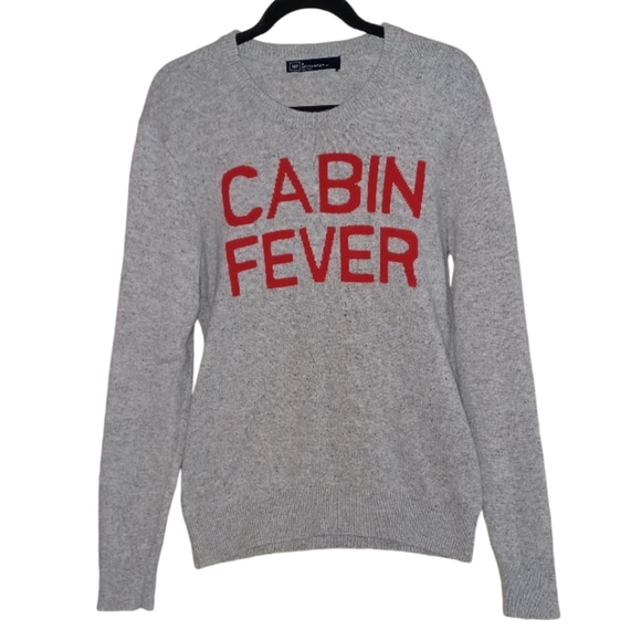 GAP Men's Medium Cabin Fever Lamb'sWool Blend Gray/Red Sweater - Picture 2 of 10